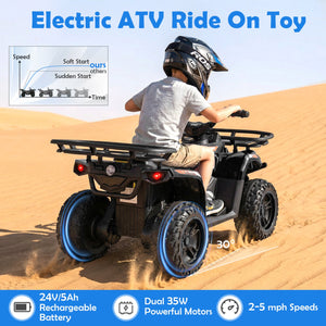 24V Electric Ride On Quad with LED Headlights-Black-2 Pieces view 5