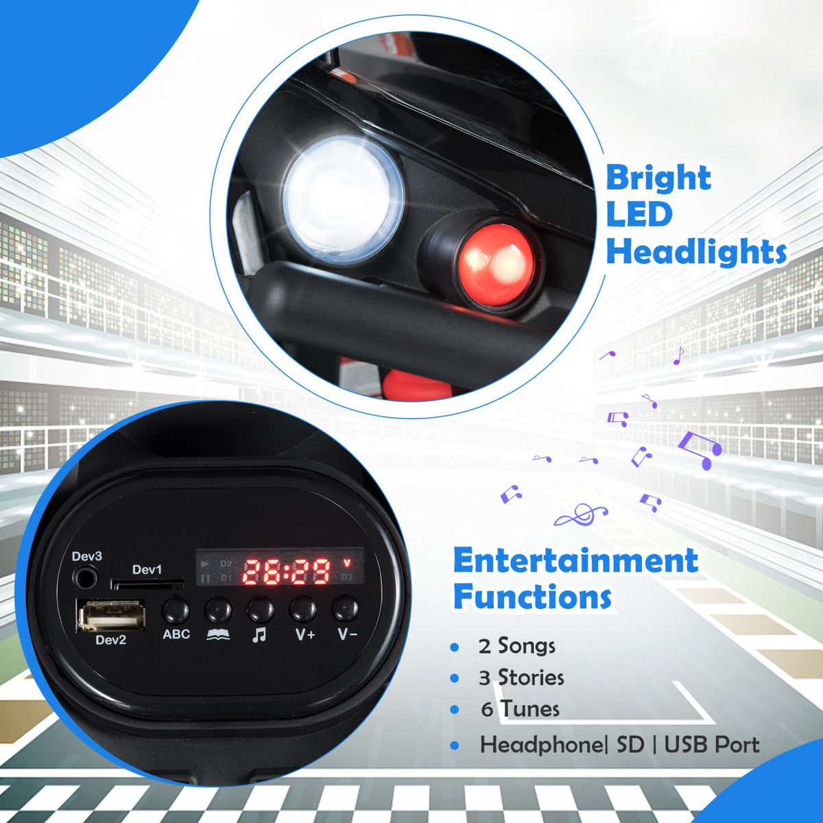 24V Electric Ride On Quad with LED Headlights-Black-2 Pieces view 7