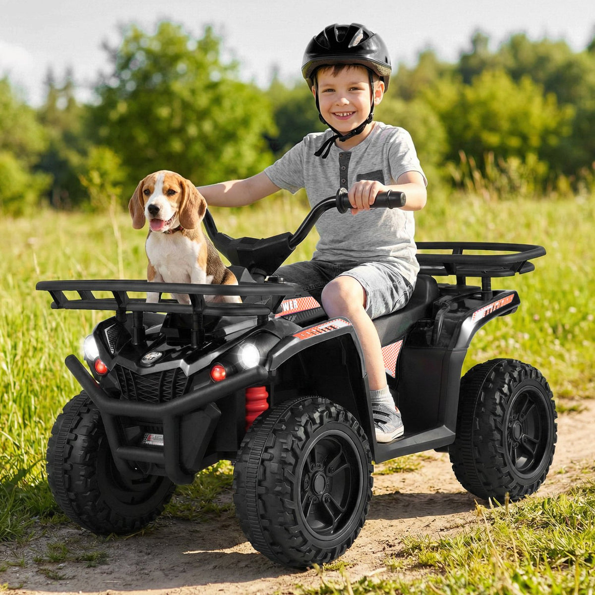 24V Electric Ride On Quad with LED Headlights-Black view 3