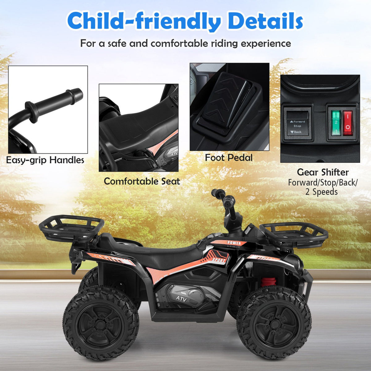 24V Electric Ride On Quad with LED Headlights-Black view 6