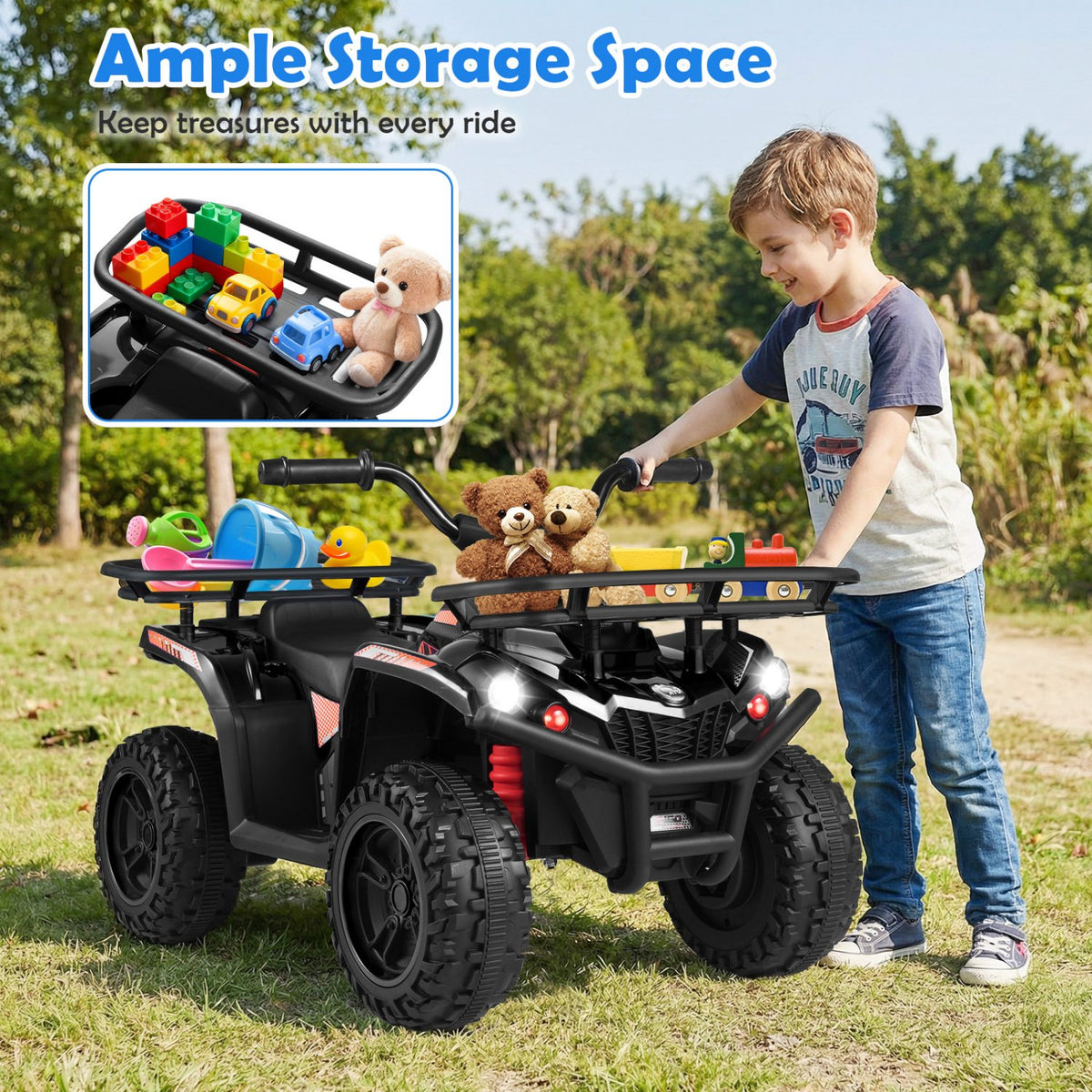 24V Electric Ride On Quad with LED Headlights-Black view 9