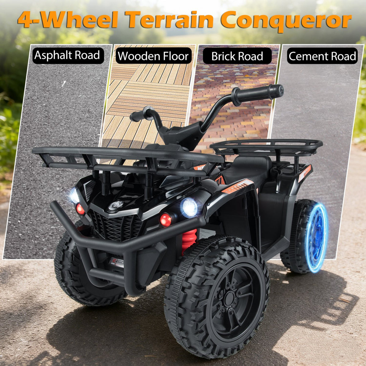 24V Electric Ride On Quad with LED Headlights-Black+Pink view 8