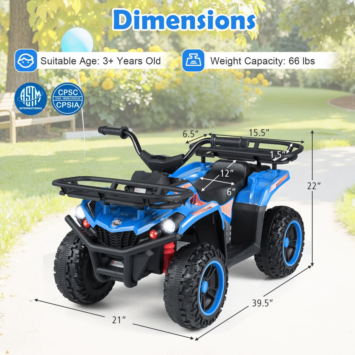 24V Electric Ride On Quad with LED Headlights-Blue view 5