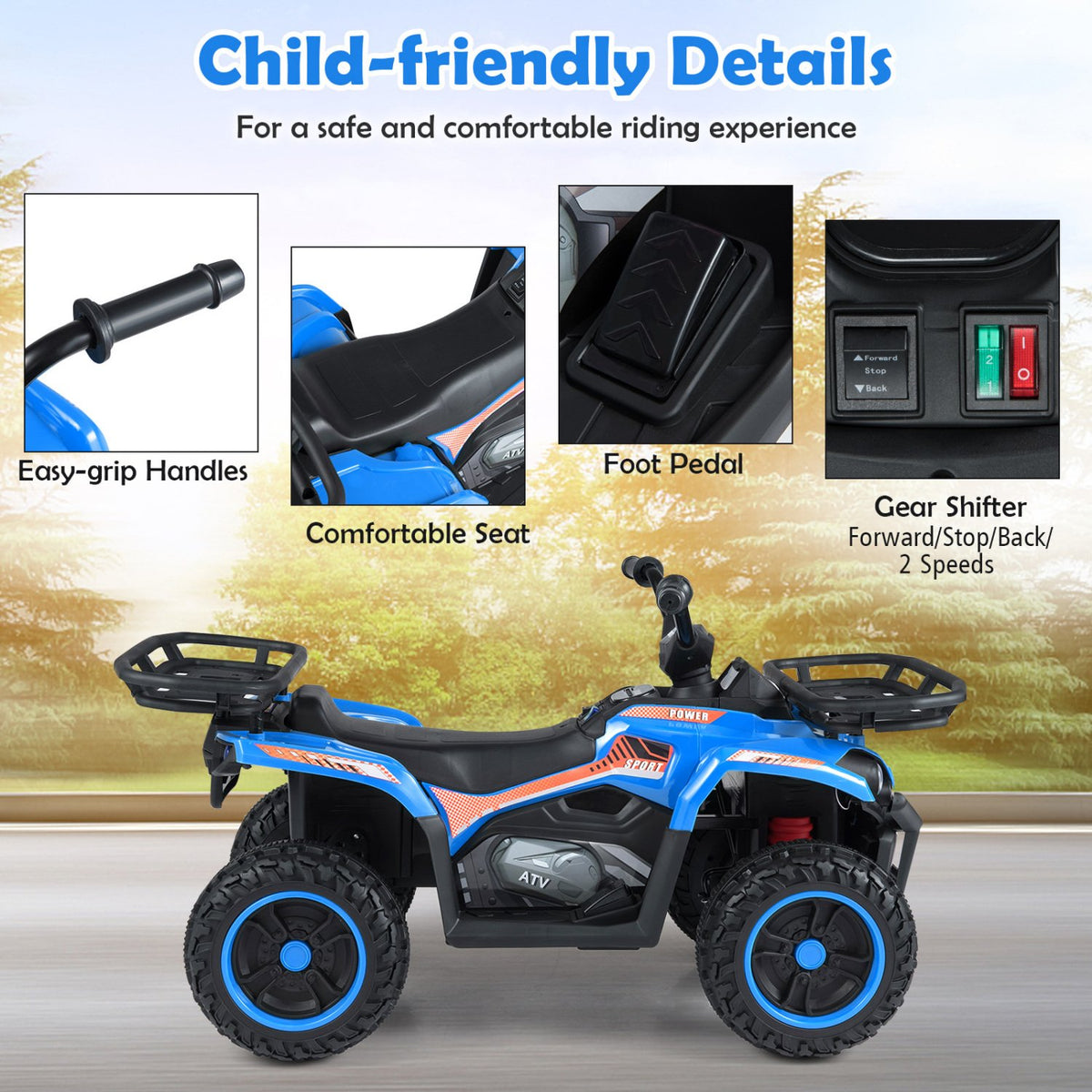 24V Electric Ride On Quad with LED Headlights-Blue view 9