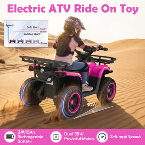 24V Electric Ride On Quad with LED Headlights-Pink view 5