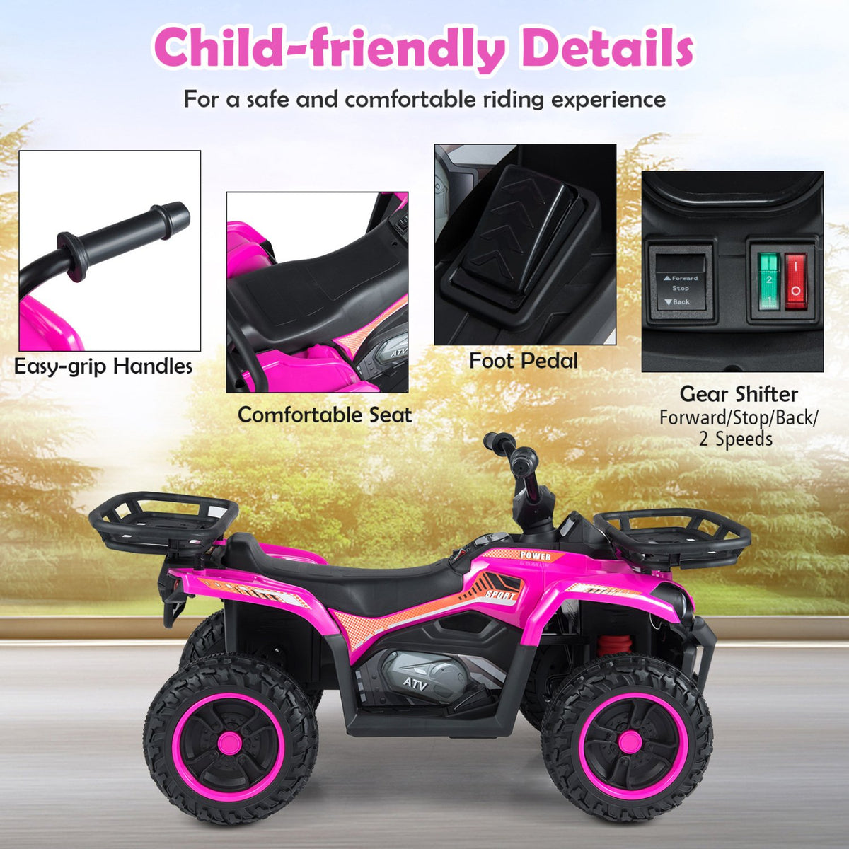 24V Electric Ride On Quad with LED Headlights-Pink view 6