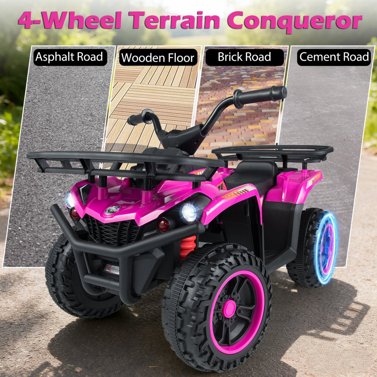 24V Electric Ride On Quad with LED Headlights-Pink view 8