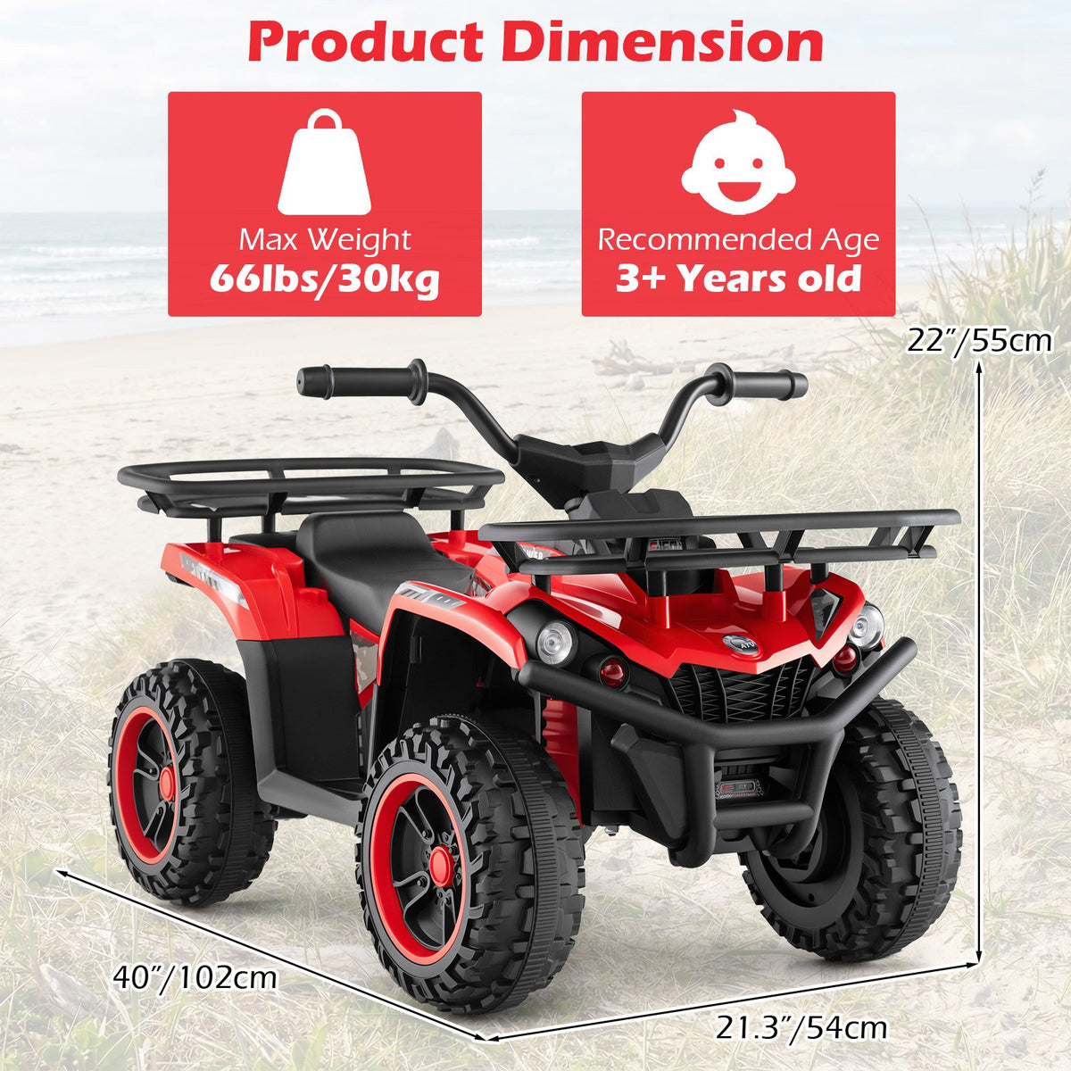 24V Electric Ride On Quad with LED Headlights-Red view 4