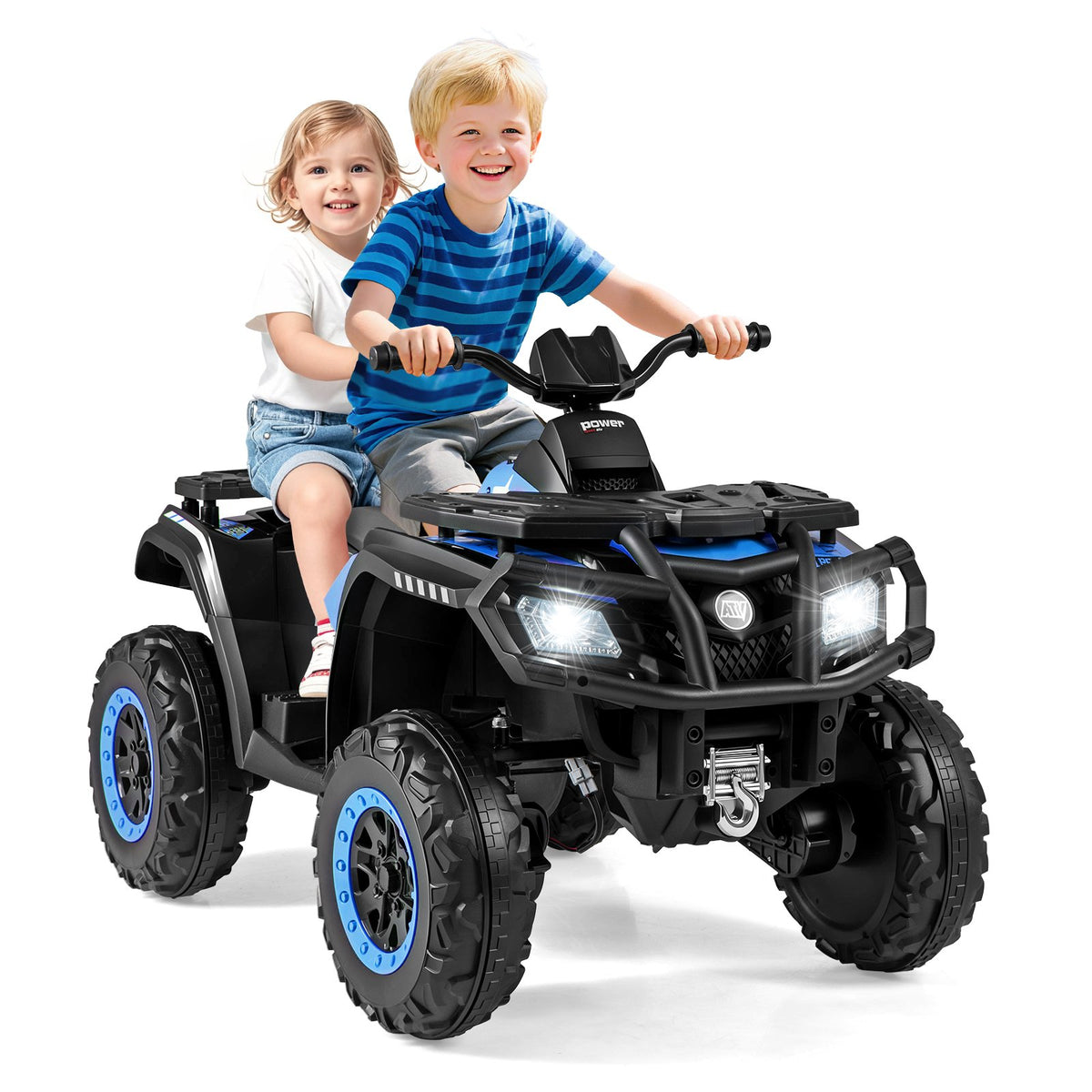 24V Kids ATV 2-Seater with 4 Motors with LED Lights and Music-Blue view 4