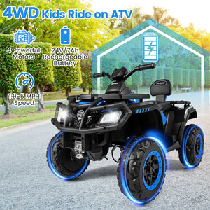 24V Kids ATV 2-Seater with 4 Motors with LED Lights and Music-Blue view 7