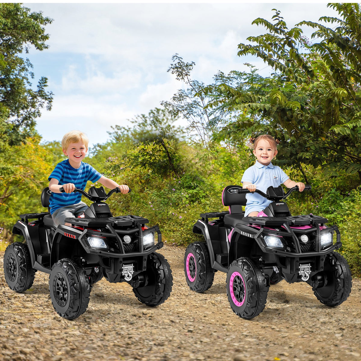24V Kids ATV 2-Seater with 4 Motors with LED Lights and Music-Pink view 3