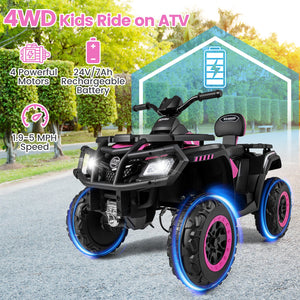 24V Kids ATV 2-Seater with 4 Motors with LED Lights and Music-Pink view 7