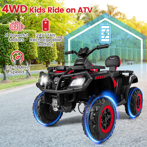 24V Kids ATV 2-Seater with 4 Motors with LED Lights and Music-Red view 8