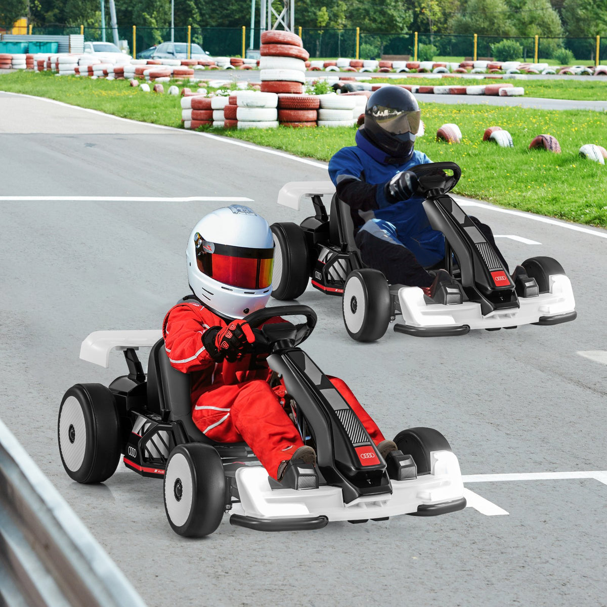 24V Kids Go Kart Licensed Audi Adjustable Ride on Racing Toy with Horn-Black & White view 2