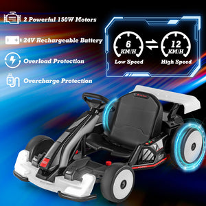 24V Kids Go Kart Licensed Audi Adjustable Ride on Racing Toy with Horn-Black & White view 8