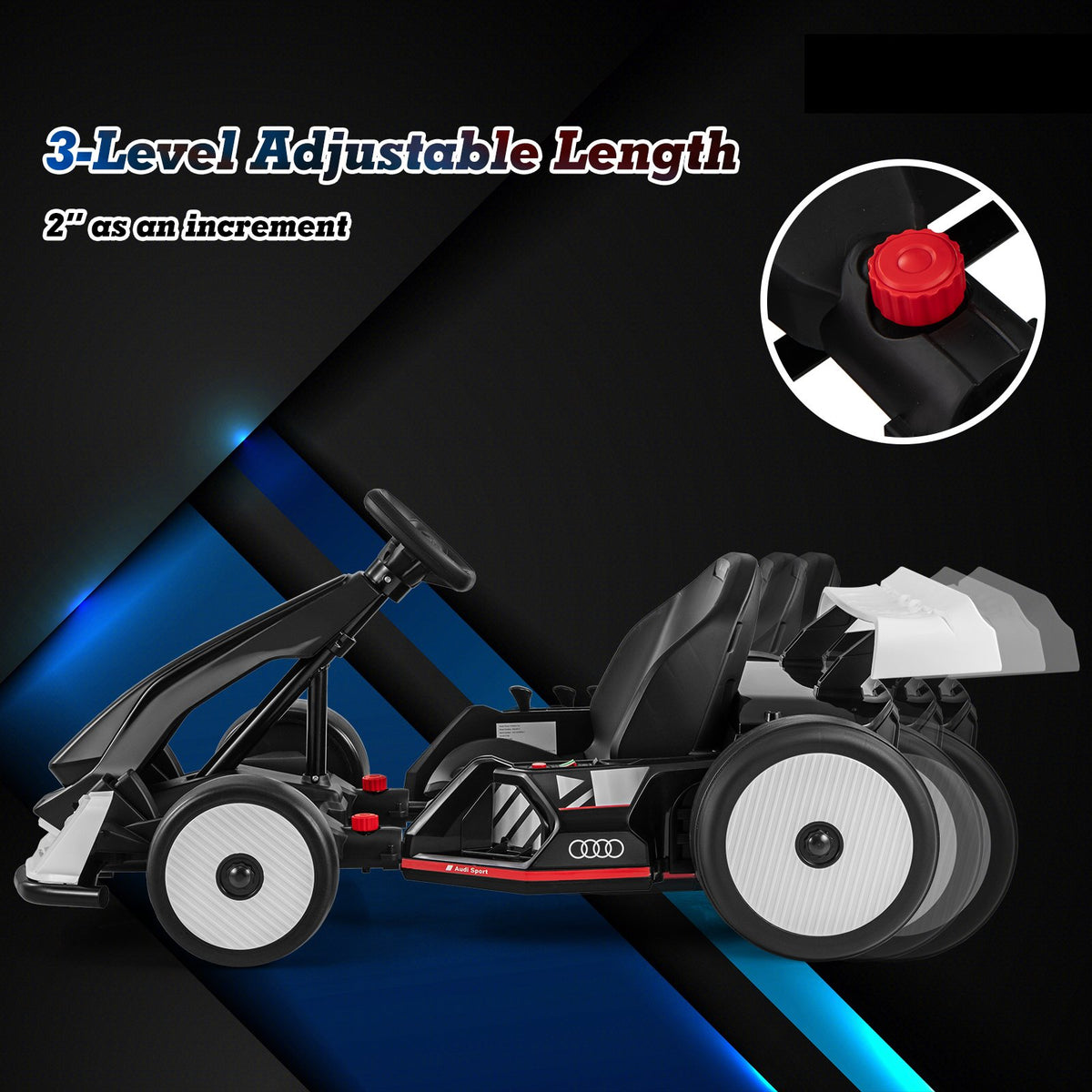 24V Kids Go Kart Licensed Audi Adjustable Ride on Racing Toy with Horn-Black & White view 9