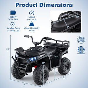 24V Kids Ride on Electric ATV Quad Car with Realistic Sounds and, LED Lights-Black view 5