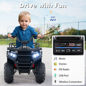24V Kids Ride on Electric ATV Quad Car with Realistic Sounds and, LED Lights-Black view 8