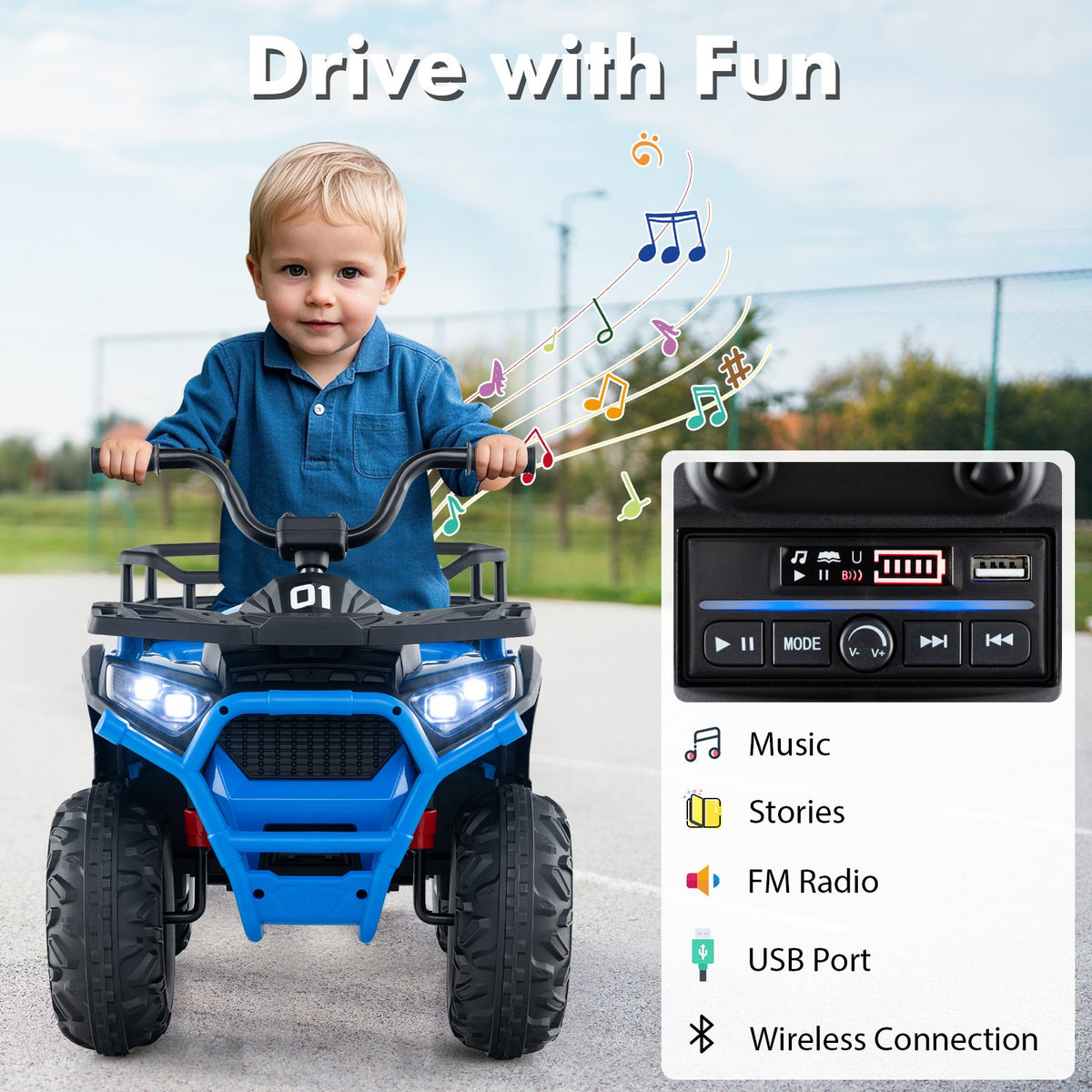 24V Kids Ride on Electric ATV Quad Car with Realistic Sounds and, LED Lights-Navy view 8