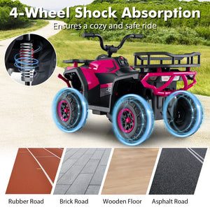 24V Kids Ride on Electric ATV Quad Car with Realistic Sounds and, LED Lights-Pink view 9