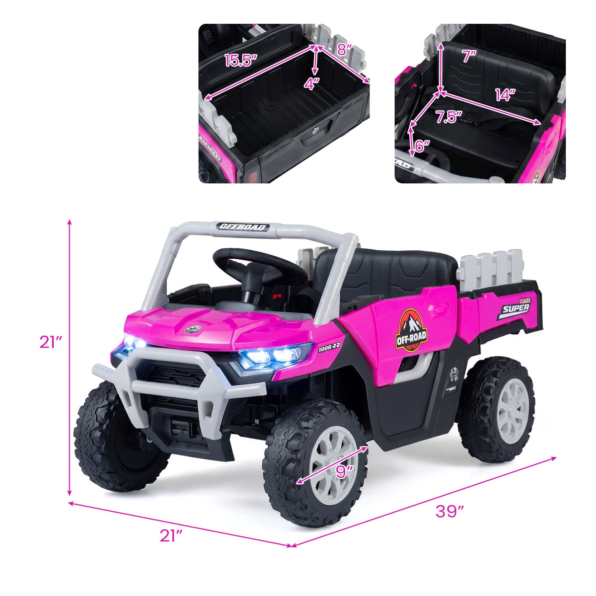 24V Ride On Dump Truck Car Off-Road with Remote Control and Music-Pink view 3