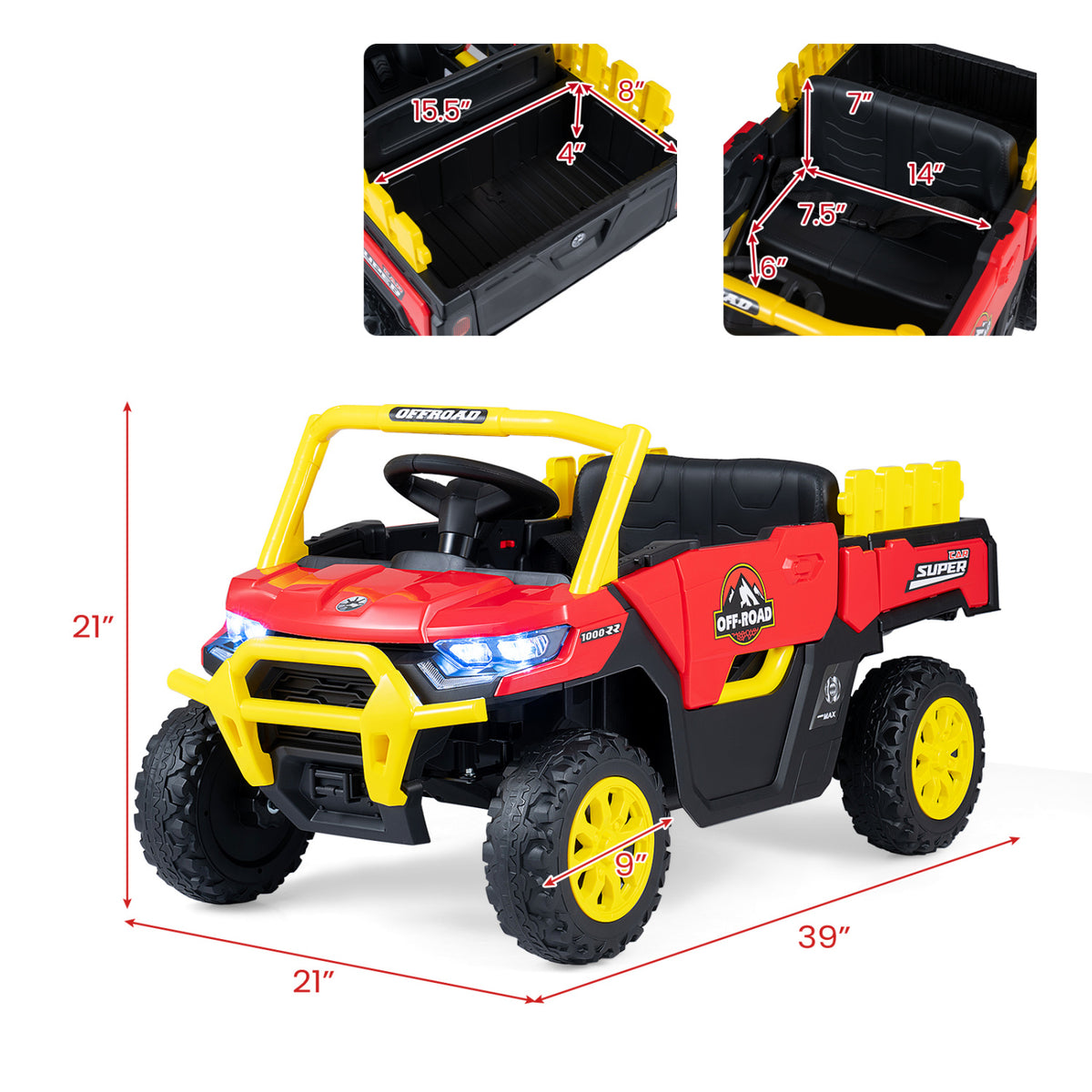 24V Ride On Dump Truck Car Off-Road with Remote Control and Music-Red view 3