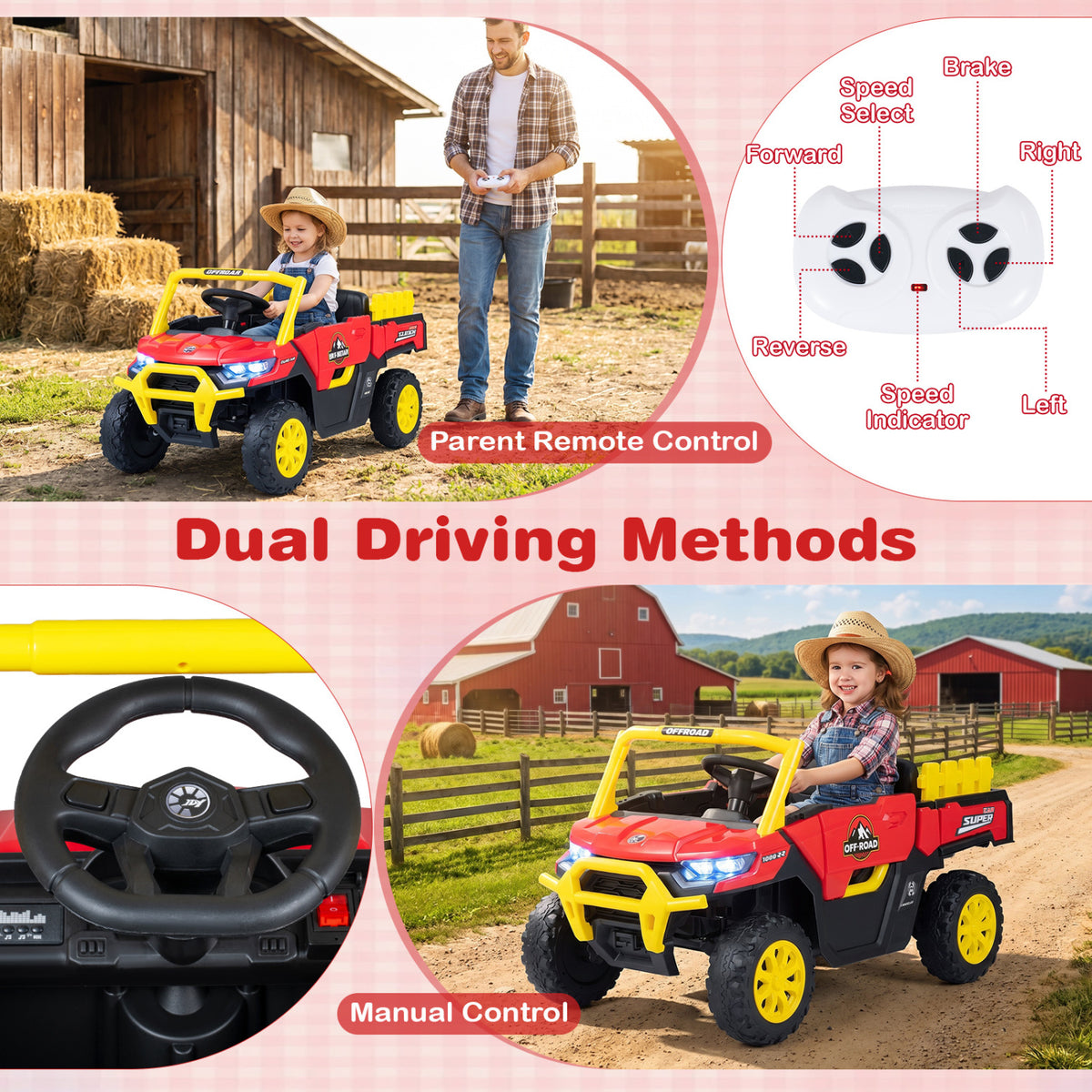 24V Ride On Dump Truck Car Off-Road with Remote Control and Music-Red view 4
