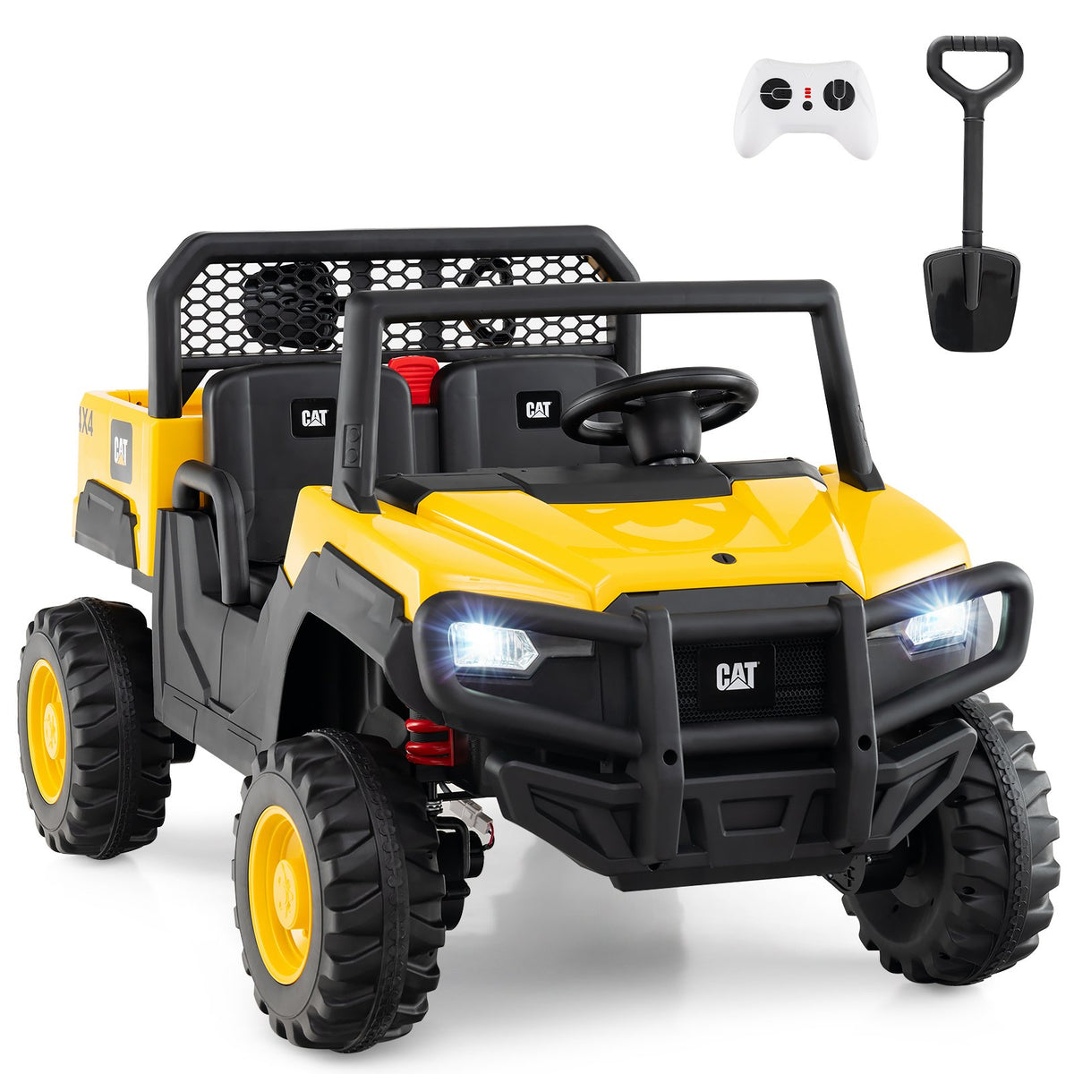 24V Ride On Dump Truck Licensed Caterpillar 2-Seater Kids Car with Remote Control-Yellow view 3