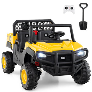 24V Ride On Dump Truck Licensed Caterpillar 2-Seater Kids Car with Remote Control-Yellow view 3