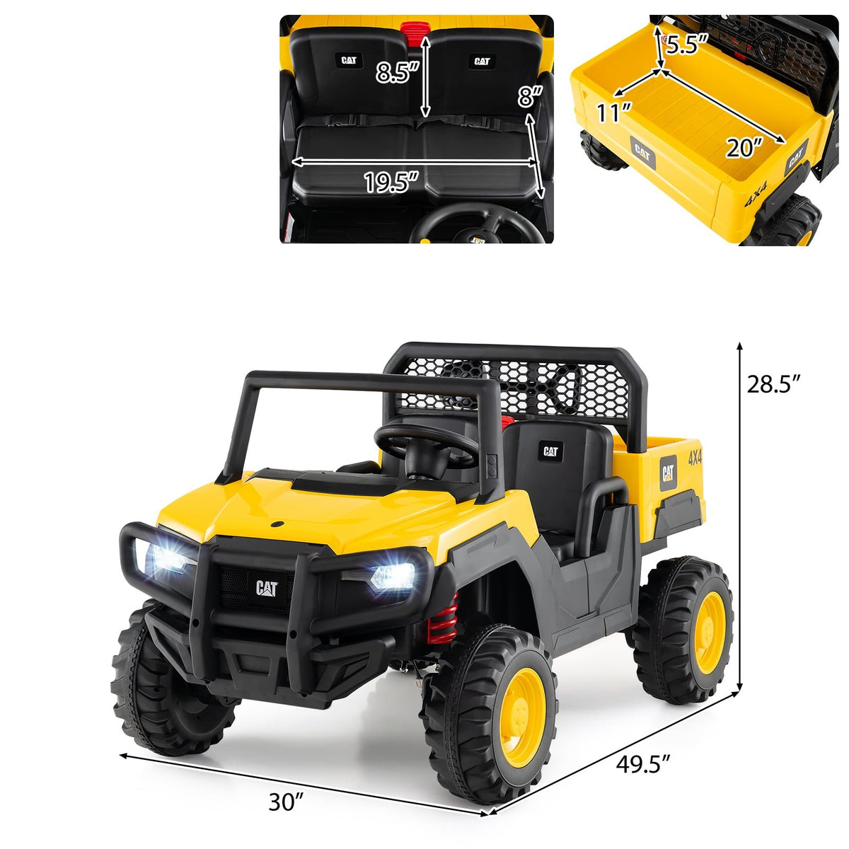 24V Ride On Dump Truck Licensed Caterpillar 2-Seater Kids Car with Remote Control-Yellow view 4