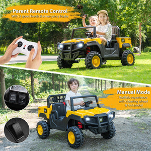 24V Ride On Dump Truck Licensed Caterpillar 2-Seater Kids Car with Remote Control-Yellow view 9