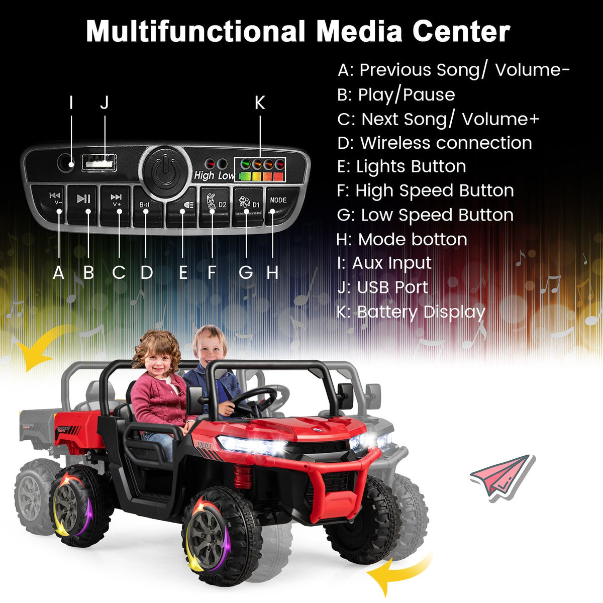 24V Ride On Kids Car with Dump Bed and Remote Control-Red view 6