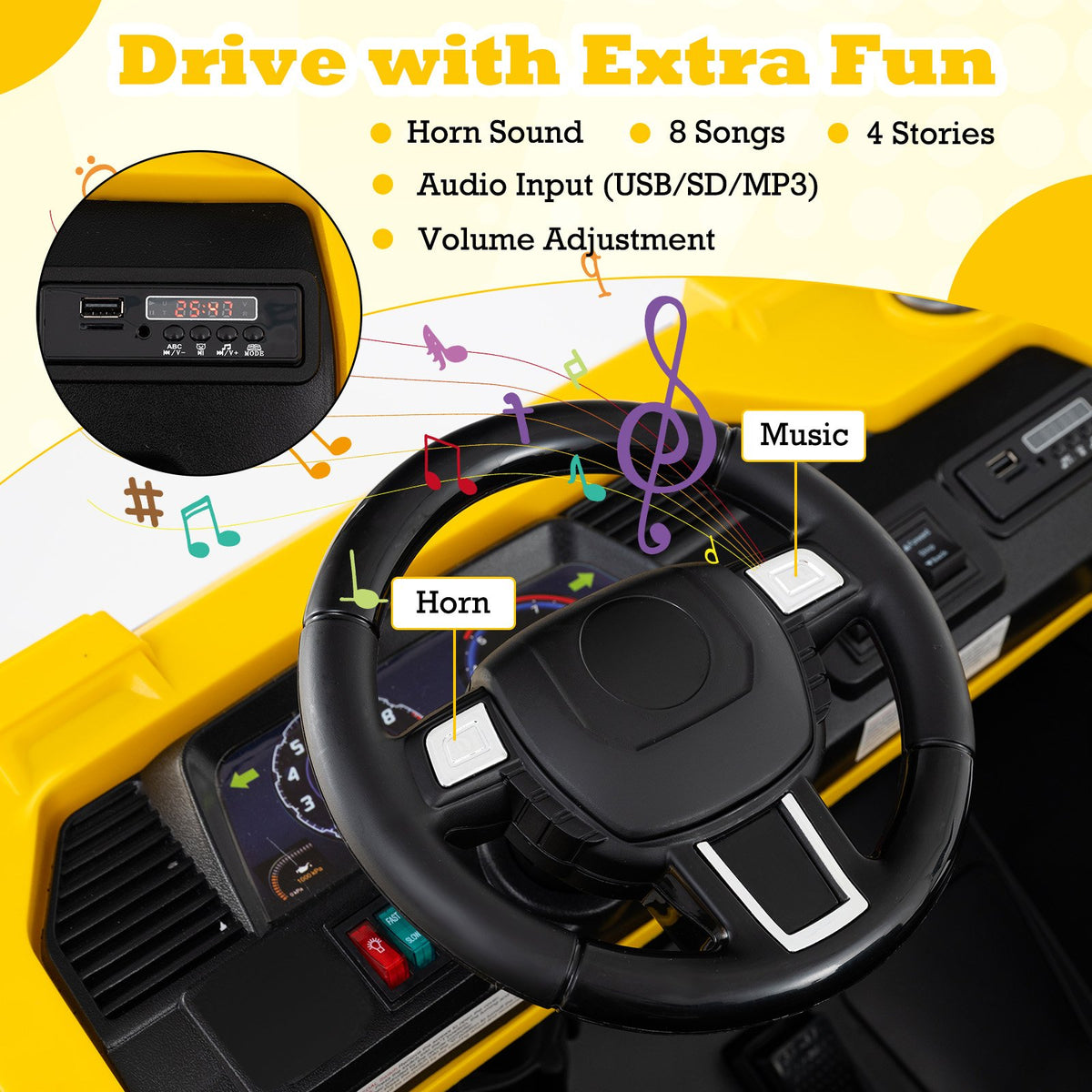 24V Ride On Excavator 4WD 2-Seater with Remote Control and Digging Arm-Yellow view 8