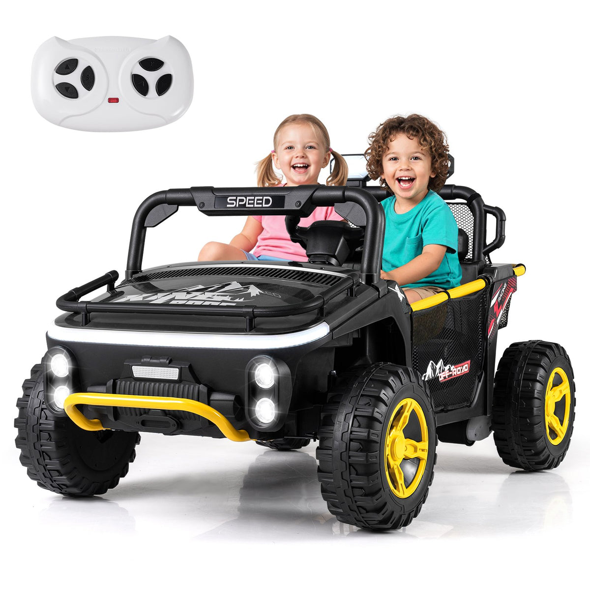 24V Ride on Toy for Kids 2 Seater Ride on Truck Car with Horn Music Story-Black view 3