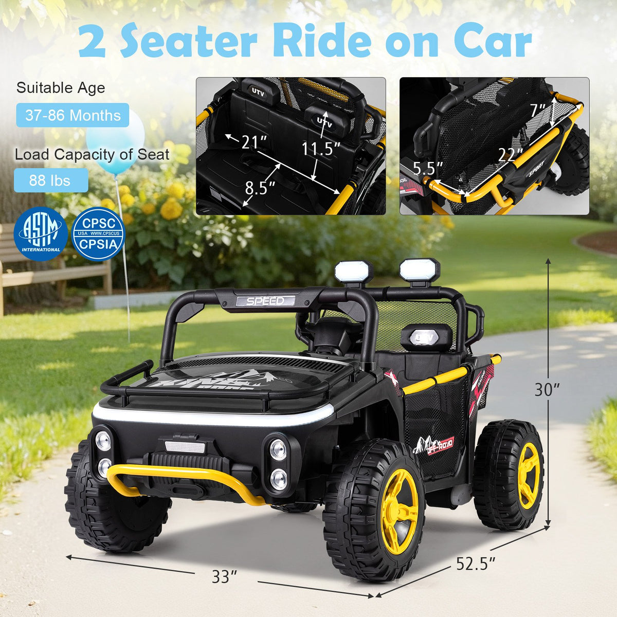 24V Ride on Toy for Kids 2 Seater Ride on Truck Car with Horn Music Story-Black view 4