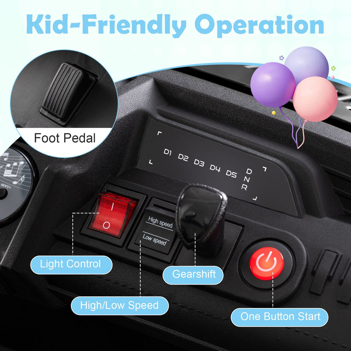 24V Ride on Toy for Kids 2 Seater Ride on Truck Car with Horn Music Story-Black view 7
