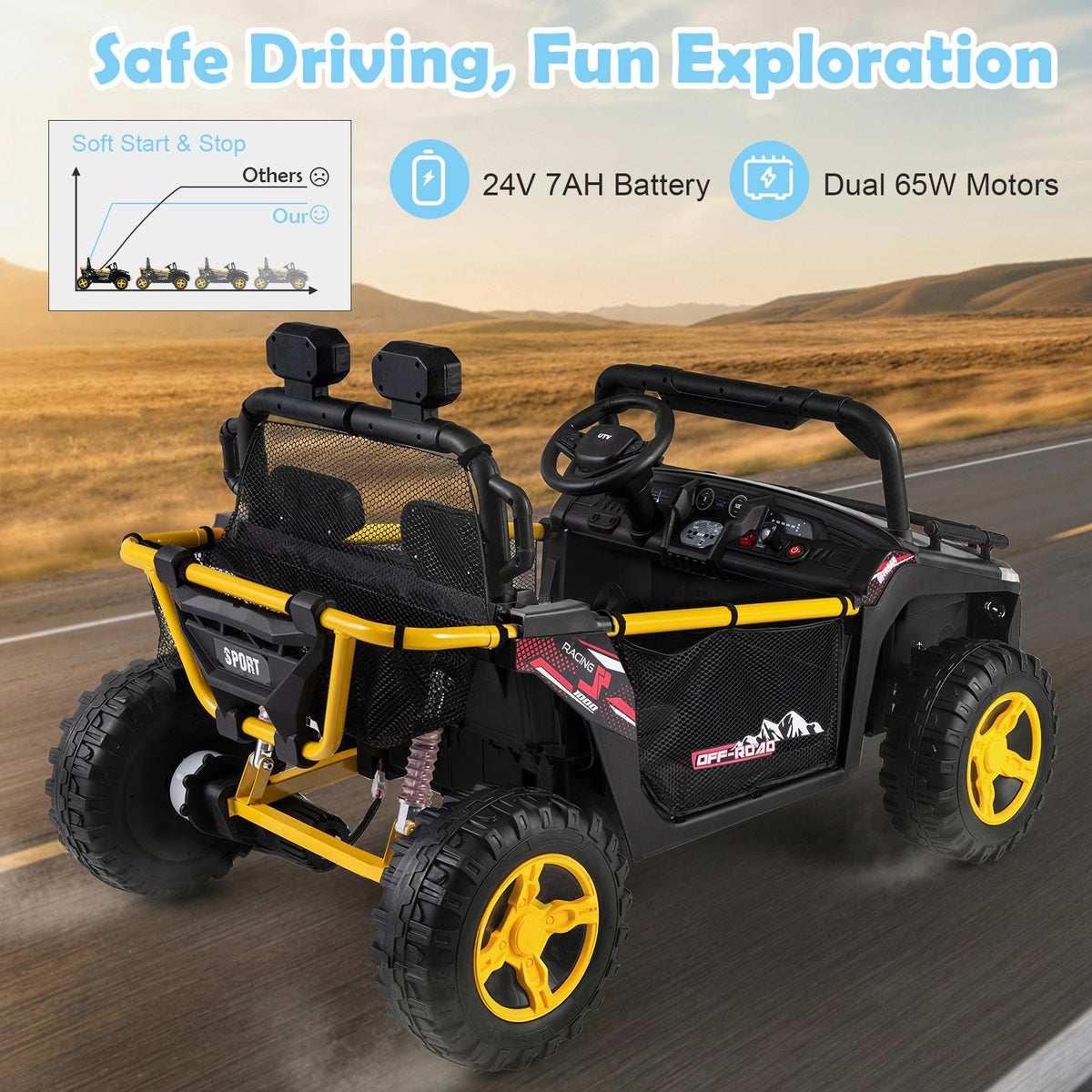24V Ride on Toy for Kids 2 Seater Ride on Truck Car with Horn Music Story-Black view 9