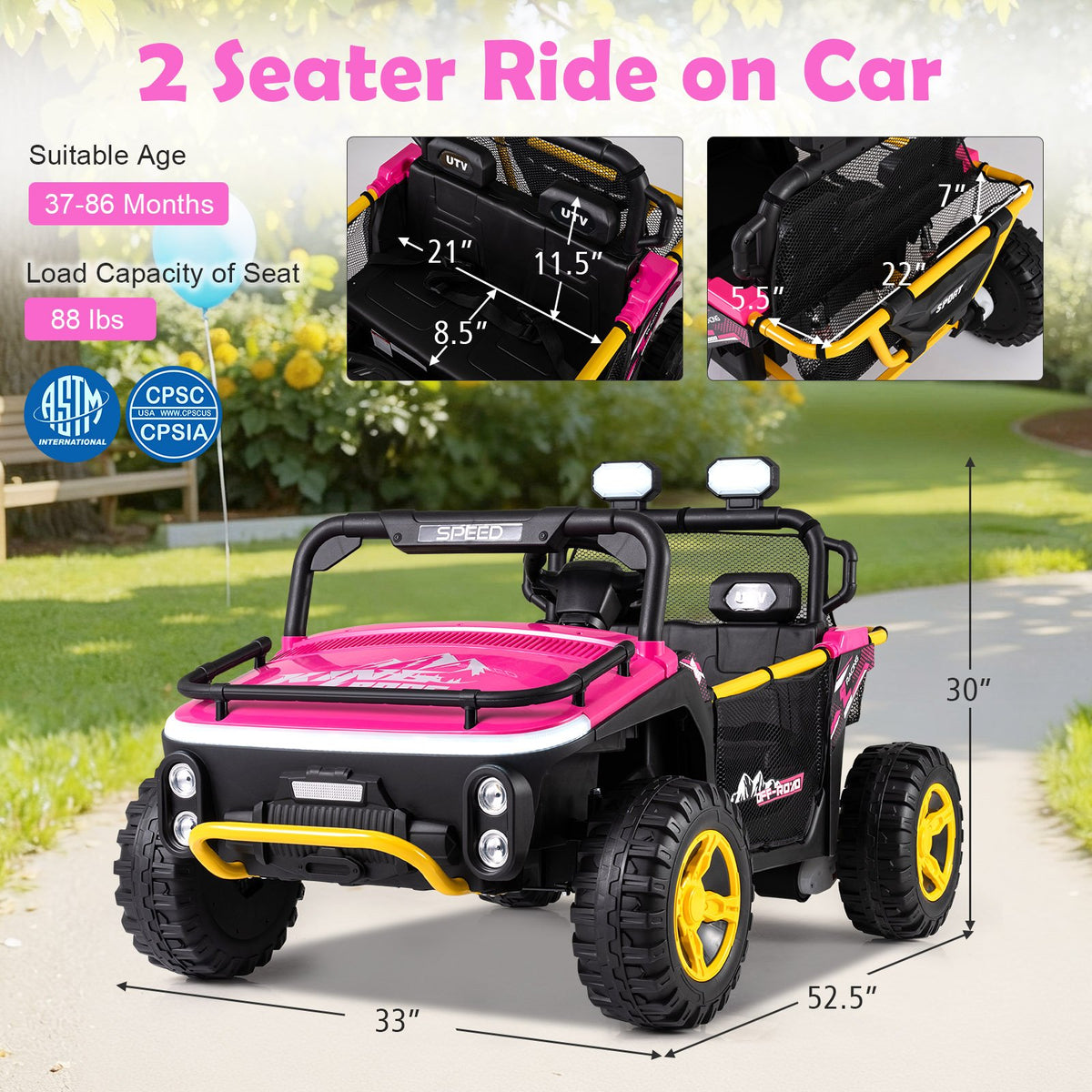 24V Ride on Toy for Kids 2 Seater Ride on Truck Car with Horn Music Story-Pink view 4