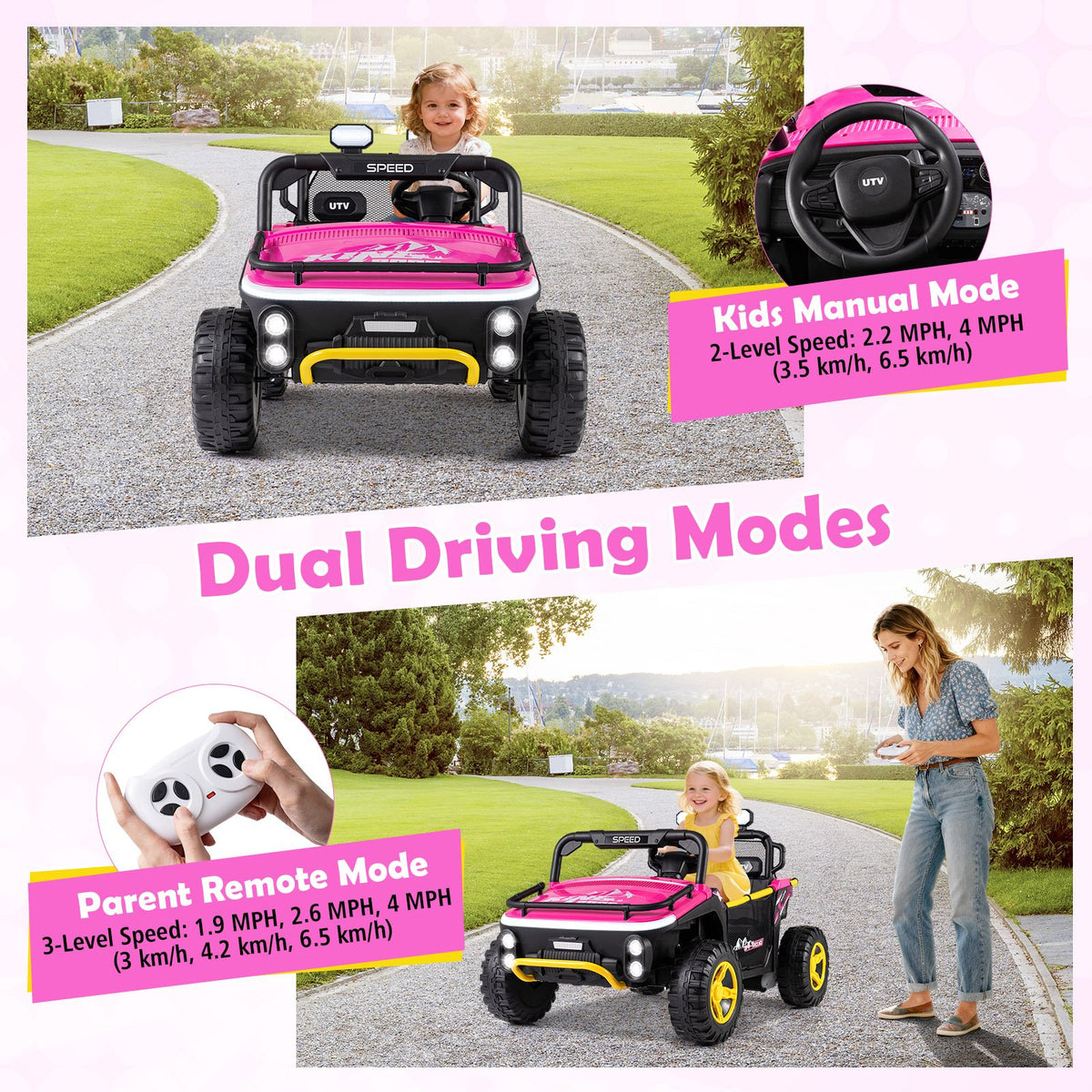 24V Ride on Toy for Kids 2 Seater Ride on Truck Car with Horn Music Story-Pink view 5