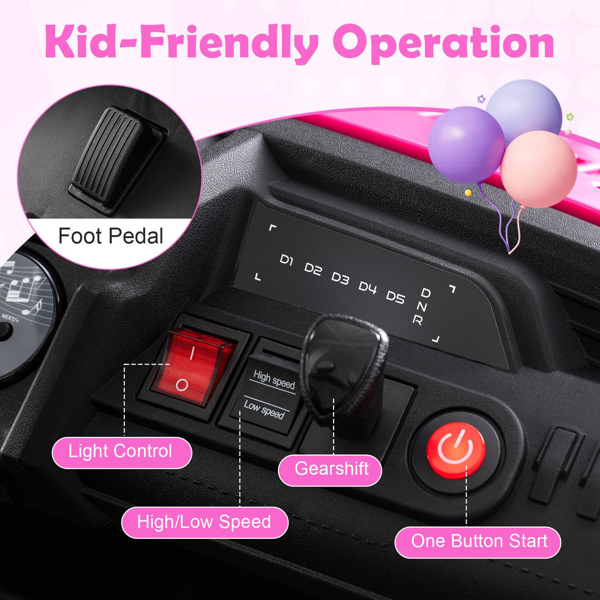24V Ride on Toy for Kids 2 Seater Ride on Truck Car with Horn Music Story-Pink view 7