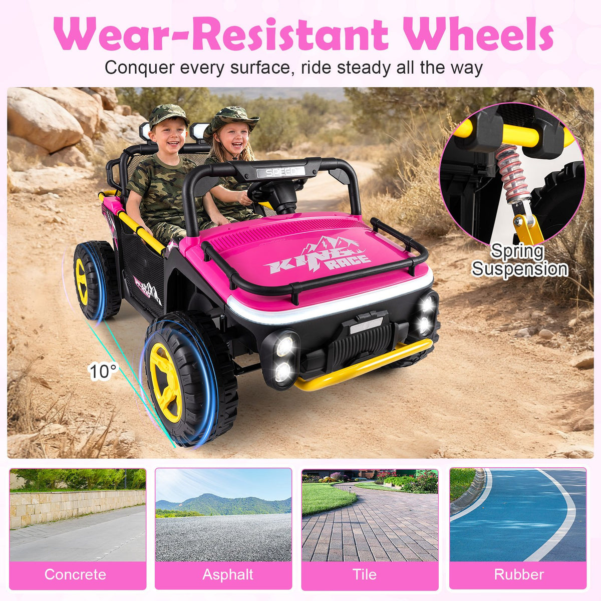 24V Ride on Toy for Kids 2 Seater Ride on Truck Car with Horn Music Story-Pink view 8