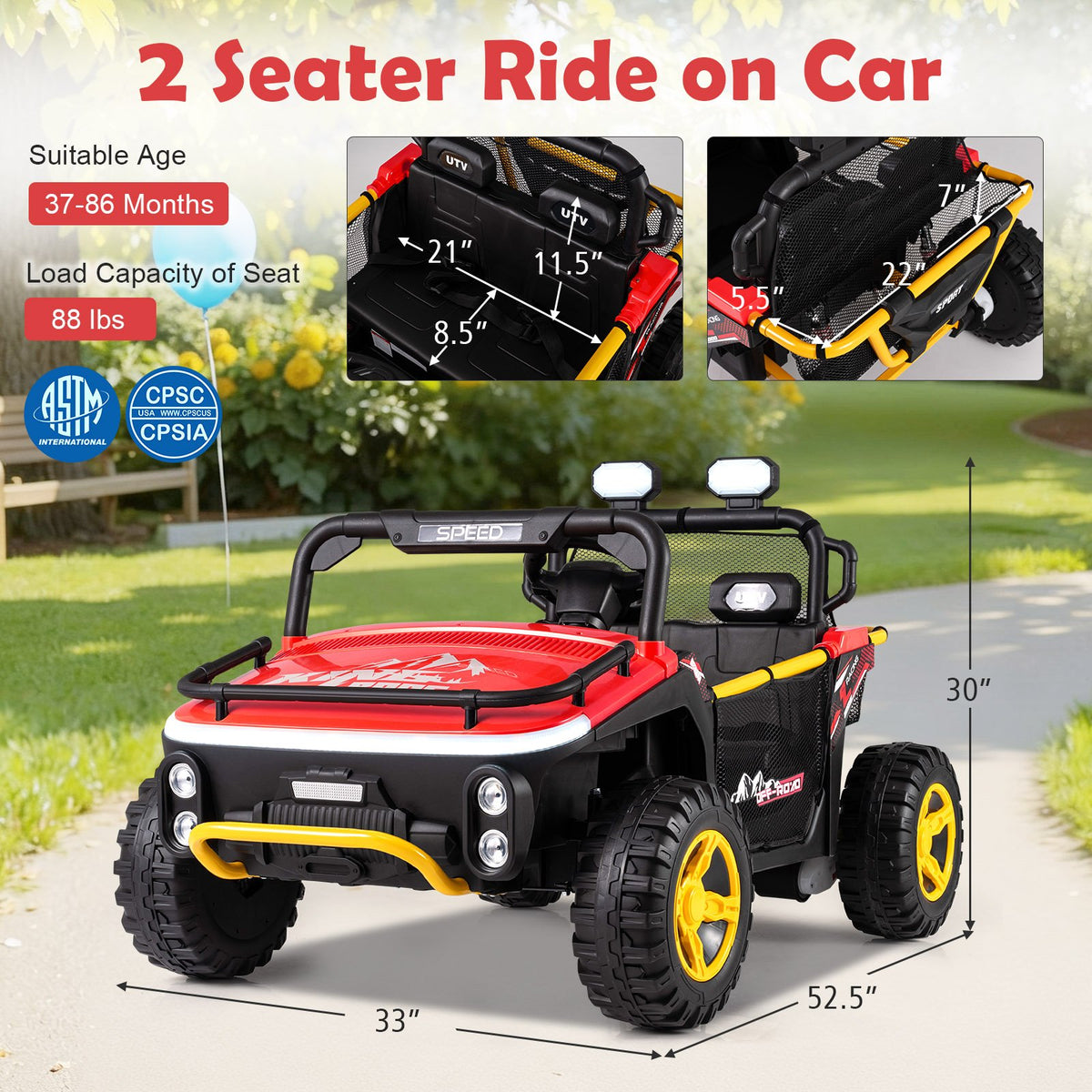 24V Ride on Toy for Kids 2 Seater Ride on Truck Car with Horn Music Story-Red view 4