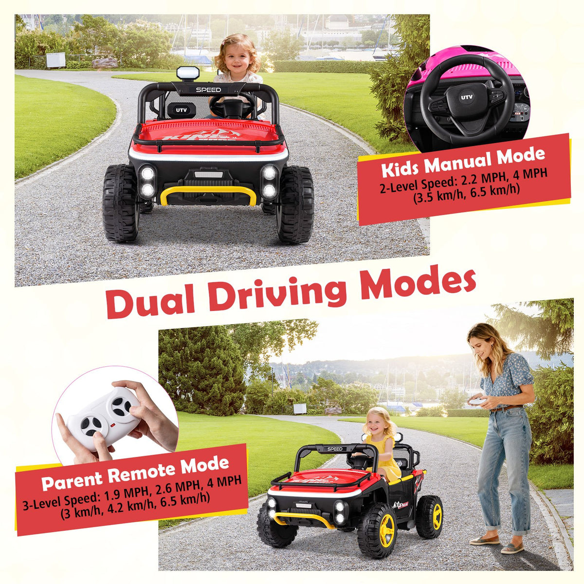 24V Ride on Toy for Kids 2 Seater Ride on Truck Car with Horn Music Story-Red view 5