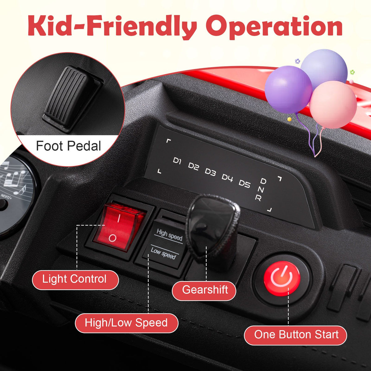 24V Ride on Toy for Kids 2 Seater Ride on Truck Car with Horn Music Story-Red view 7
