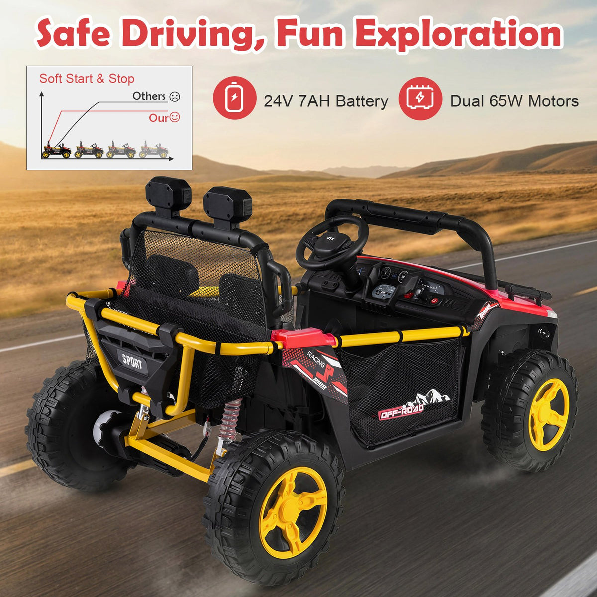 24V Ride on Toy for Kids 2 Seater Ride on Truck Car with Horn Music Story-Red view 9