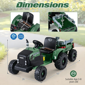 24V Ride On Tractor for Kids Electric Vehicle with Detachable Trailer and Remote Control-Dark Green view 4