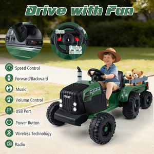 24V Ride On Tractor for Kids Electric Vehicle with Detachable Trailer and Remote Control-Dark Green view 9