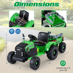 24V Ride On Tractor for Kids Electric Vehicle with Detachable Trailer and Remote Control-Green view 4