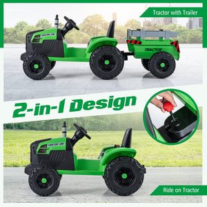 24V Ride On Tractor for Kids Electric Vehicle with Detachable Trailer and Remote Control-Green view 7