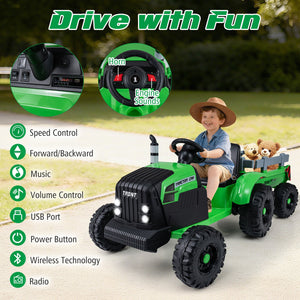 24V Ride On Tractor for Kids Electric Vehicle with Detachable Trailer and Remote Control-Green view 8